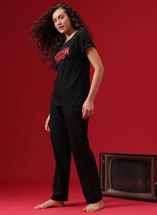 Clovia Stranger Things Text Print T-Shirt and Pyjama Set - Image 3